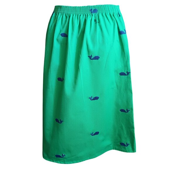 Large Vintage Skirt Green Blue Whale Embroidery 1970's Boho Fun Mom Cotton Blend - Picture 2 of 6
